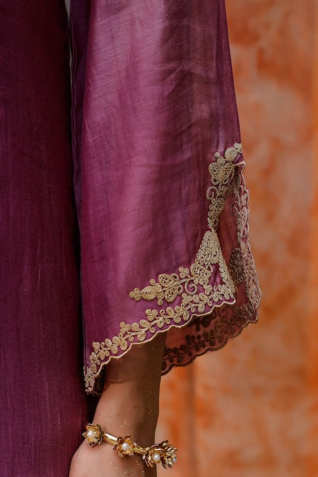 Buy Charu Makkar Purple Chanderi, Organza Embroidery, Zari Split V-neck Muskaan Kurta Set Online at Aza Fashions Buy_Charu Makkar_Purple Chanderi, Organza Embroidery, Zari Split V-neck Muskaan Kurta Set _Online_at_Aza_Fashions