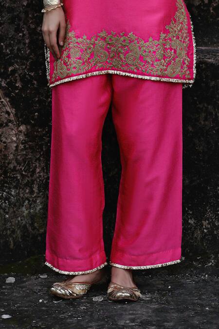Buy_Charu Makkar_Pink Silk, Shantoon, Organza Embroidery, Zari, Gota Patti Surveen Kurta Set _Online_at_Aza_Fashions