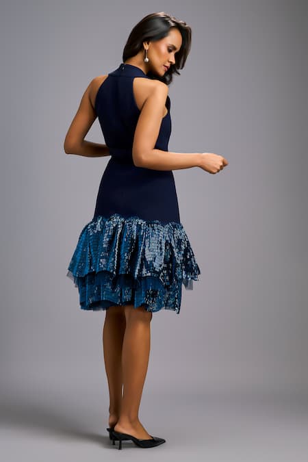 Deepika Arora Halter Neck Shimmer Ruffle Dress 