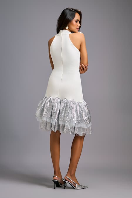 Deepika Arora Halter Neck Tiered Shimmer Ruffle Dress 