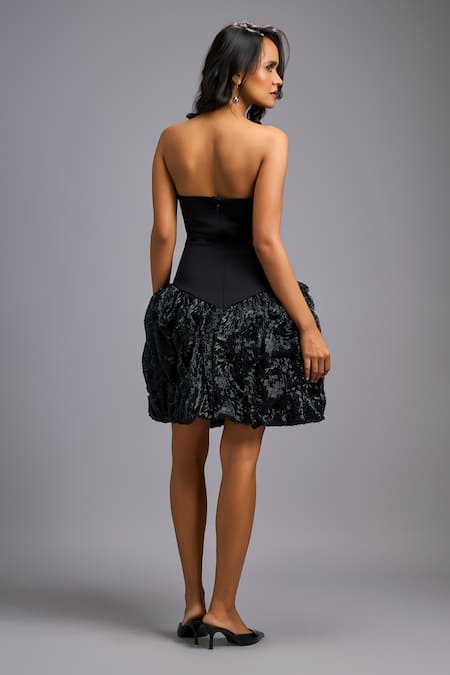 Deepika Arora Strapless Structured Bodice Shimmer Dress 