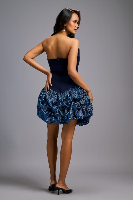 Deepika Arora Strapless Structured Bodice Shimmer Dress 