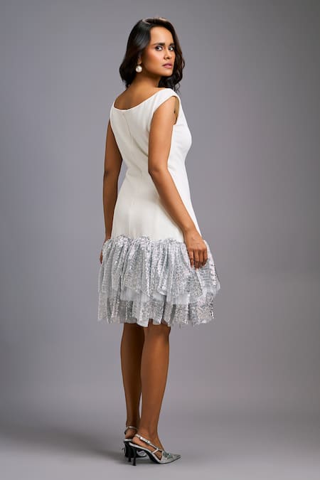 Deepika Arora Off-Shoulder V-Neck Dress 