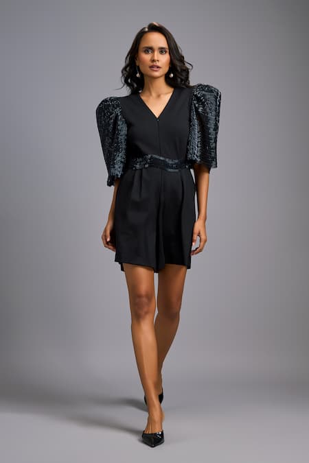 Deepika Arora Textured Puff Sleeve Playsuit 