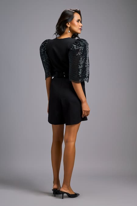 Deepika Arora Textured Puff Sleeve Playsuit 