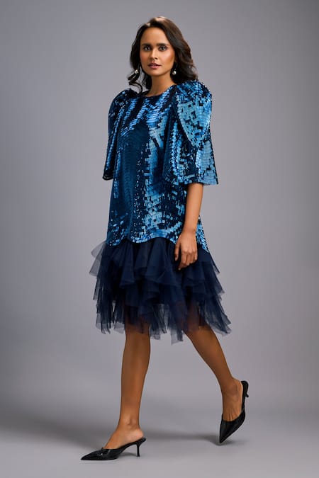 Deepika Arora Sequined Puff Sleeve Dress 