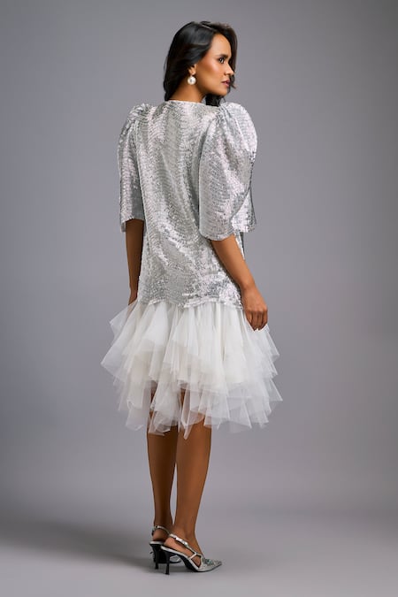 Deepika Arora Shimmer Puff Sleeve Dress 