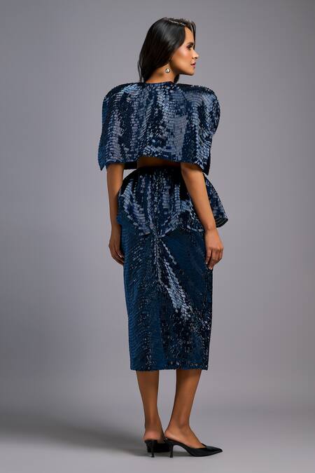 Deepika Arora Shimmer Structured Cropped Jacket Skirt Set 