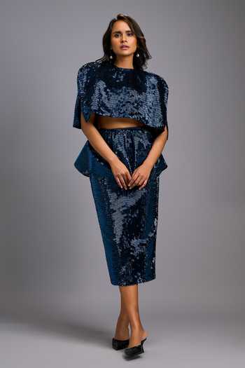 Deepika Arora Navy Roma Sequins, Embroidery Shimmer Midi Skirt Online at Aza Fashions Deepika Arora_Navy Roma Sequins, Embroidery Shimmer Midi Skirt _Online_at_Aza_Fashions