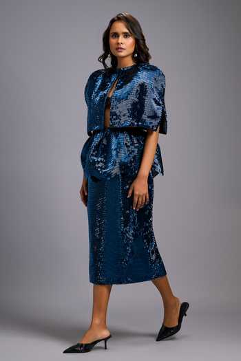 Buy Deepika Arora Navy Roma Sequins, Embroidery Shimmer Midi Skirt Online at Aza Fashions Buy_Deepika Arora_Navy Roma Sequins, Embroidery Shimmer Midi Skirt _Online_at_Aza_Fashions