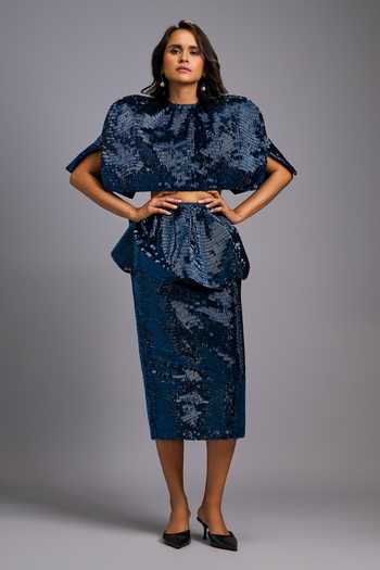 Buy Deepika Arora Navy Roma Sequins, Embroidery Shimmer Midi Skirt at Aza Fashions Buy_Deepika Arora_Navy Roma Sequins, Embroidery Shimmer Midi Skirt _at_Aza_Fashions