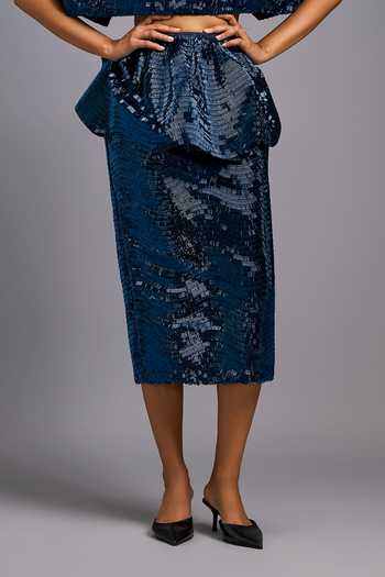 Shop Deepika Arora Navy Roma Sequins, Embroidery Shimmer Midi Skirt Online at Aza Fashions Shop_Deepika Arora_Navy Roma Sequins, Embroidery Shimmer Midi Skirt _Online_at_Aza_Fashions
