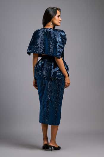 Deepika Arora Navy Roma Sequins, Embroidery Shimmer Midi Skirt at Aza Fashions Deepika Arora_Navy Roma Sequins, Embroidery Shimmer Midi Skirt _at_Aza_Fashions