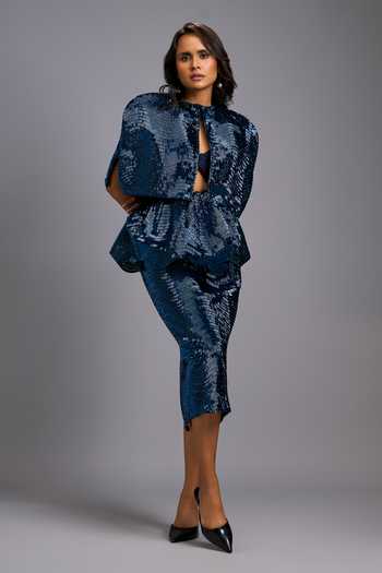 Buy Deepika Arora Navy Roma Sequins, Embroidery Shimmer Midi Skirt Buy_Deepika Arora_Navy Roma Sequins, Embroidery Shimmer Midi Skirt