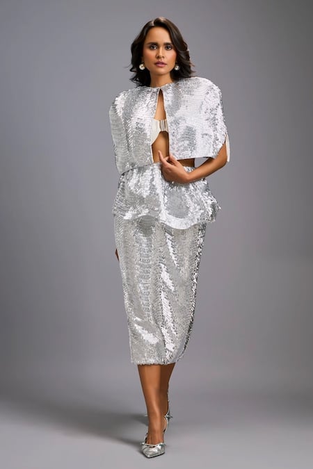 Deepika Arora Shimmer Embroidered Midi Skirt 