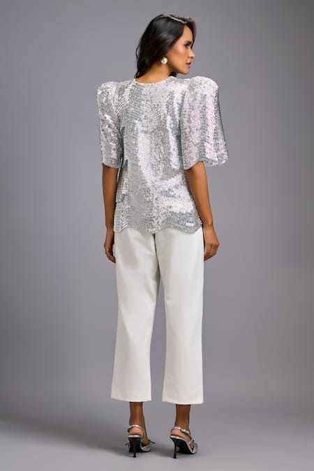 Deepika Arora Textured Shimmer Top With Tailored Cropped Pant 