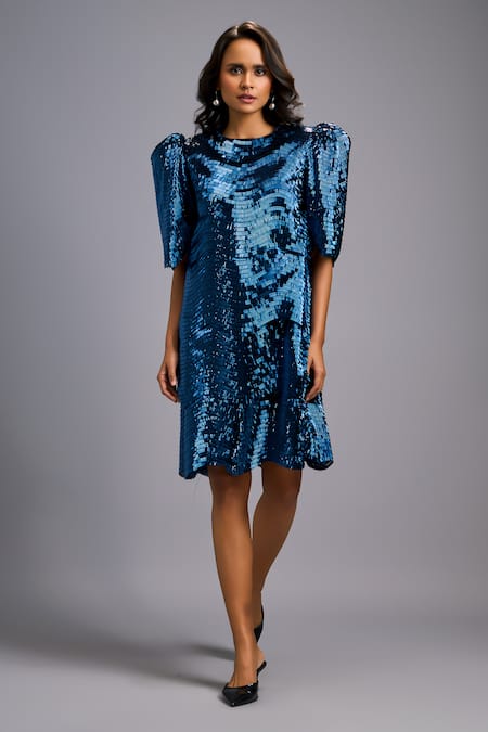 Deepika Arora Shimmer Textured Knee-Length Dress 