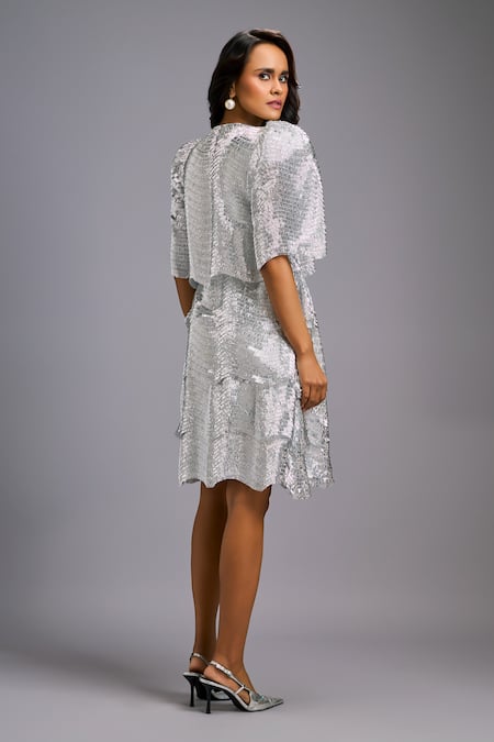 Deepika Arora Shimmer Textured Knee-Length Dress 