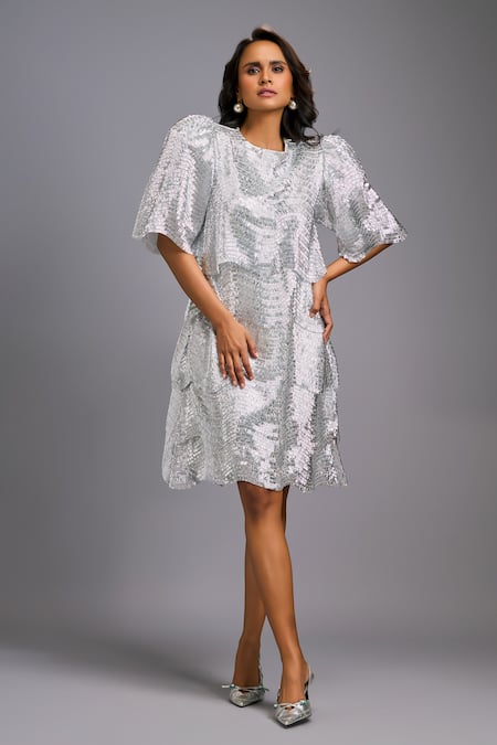 Deepika Arora Shimmer Textured Knee-Length Dress 