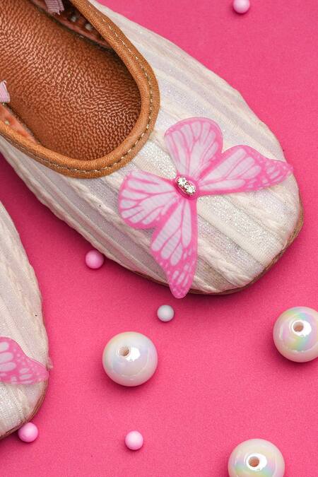 Buy_Hello JR_White Iris Butterfly Embellished Mules _Online_at_Aza_Fashions