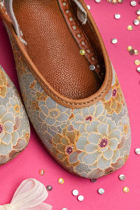Buy_Hello JR_Yellow Girasol Shimmery Floral Pattern Flat Mules _Online_at_Aza_Fashions