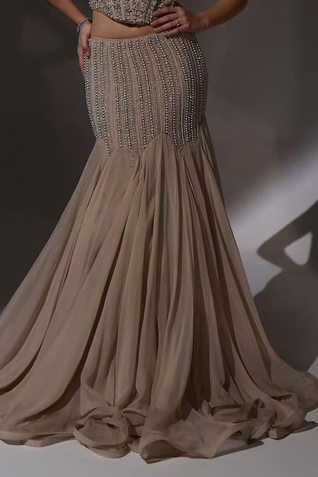 Jade By Ashima_Beige Organza, Shantoon Beads, Embroidery, Sequins Fiona Corset Lehenga Set _Online_at_Aza_Fashions