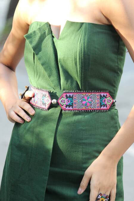 NAKHREWAALI_Pink Beads, Embroidery Over Extra Belt _Online_at_Aza_Fashions