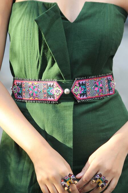 Buy_NAKHREWAALI_Pink Beads, Embroidery Over Extra Belt _Online_at_Aza_Fashions