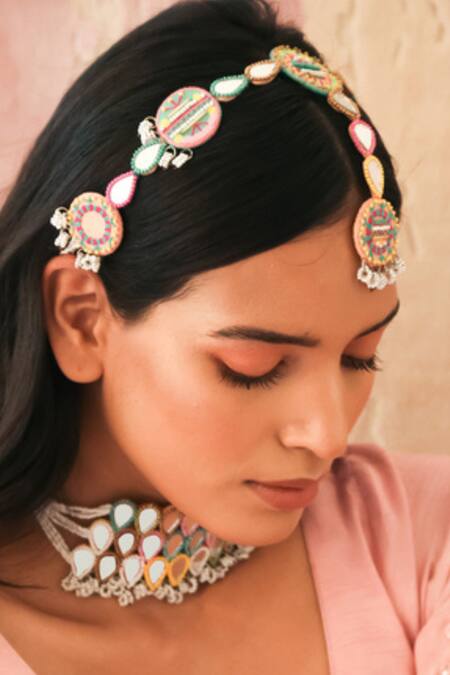 NAKHREWAALI_Pink Milan Matha Patti _Online_at_Aza_Fashions