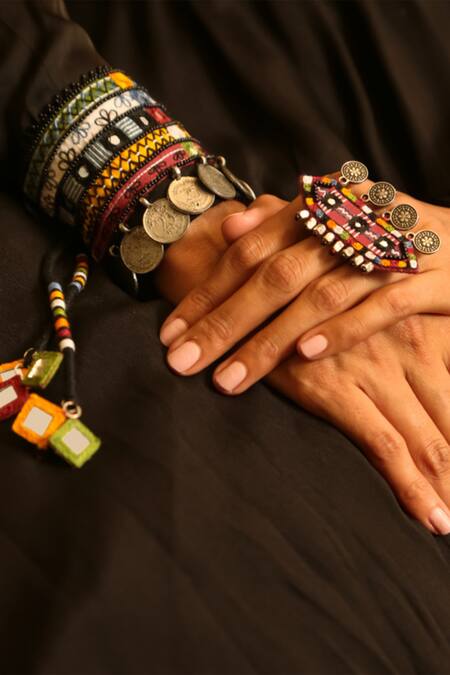 NAKHREWAALI_Multi Color Beads, Embroidery, Stones Ghyama Handcuff _Online_at_Aza_Fashions
