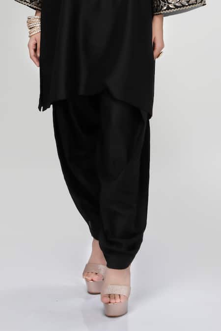 Ranian_Black , Organza Embroidery Round Neck Dogri Kurta And Dhoti Salwar Set _Online_at_Aza_Fashions