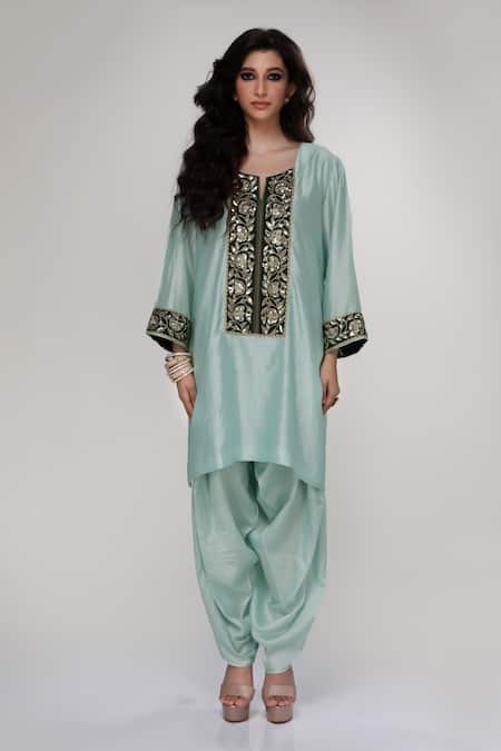 Buy Ranian Blue Silk, Organza Embroidery, Zari Round Neck Dogri Kurta And Dhoti Salwar Set Online at Aza Fashions Buy_Ranian_Blue Silk, Organza Embroidery, Zari Round Neck Dogri Kurta And Dhoti Salwar Set _Online_at_Aza_Fashions