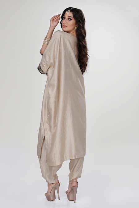 Ranian Wrinkled Silk Kaftan With Dhoti Salwar 