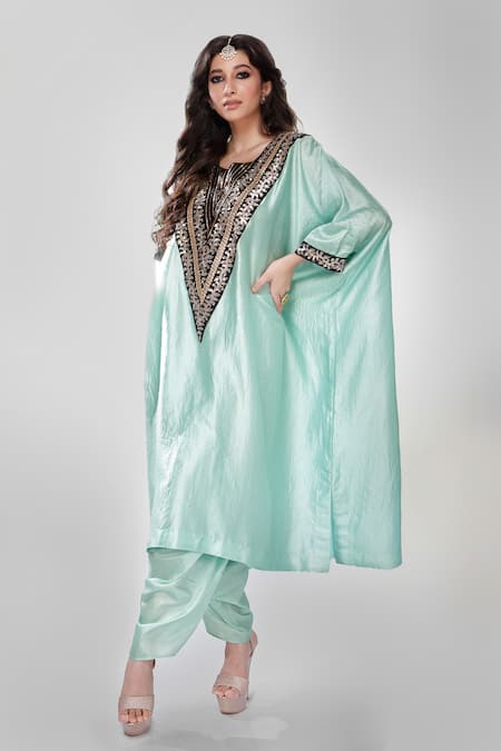 Ranian Wrinkled Silk Kaftan & Dhoti Salwar Set 