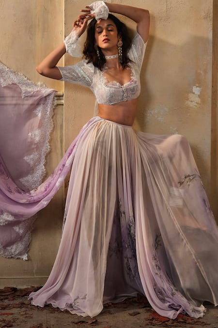 Shehlaa Khan Printed Chiffon Lehenga Set  