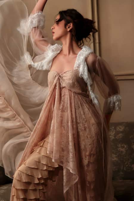 Shehlaa Khan Ruffled Cape & Pleated Pant Set 