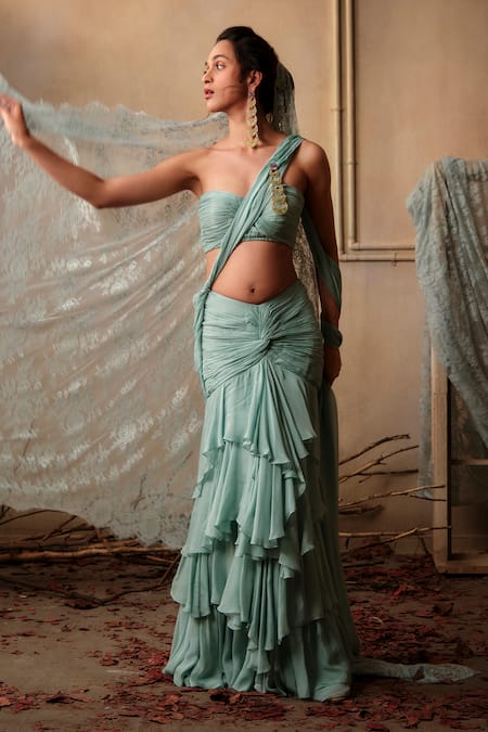 Shehlaa Khan Pre-Draped Ruffle Saree With Blouse 