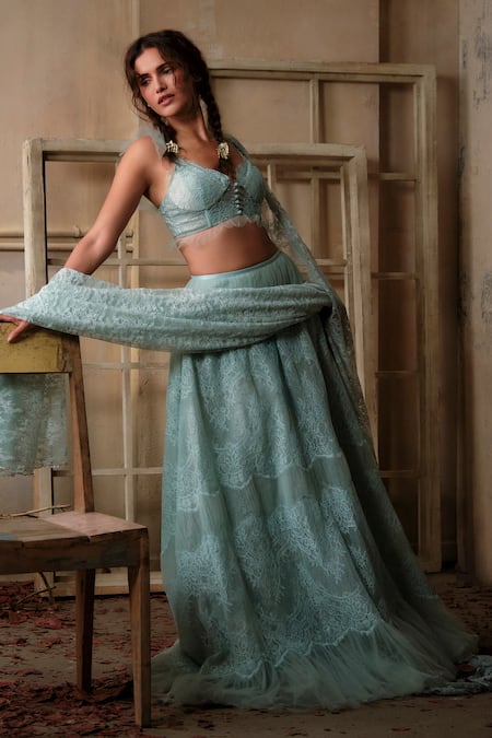 Shehlaa Khan Lace Lehenga Set  