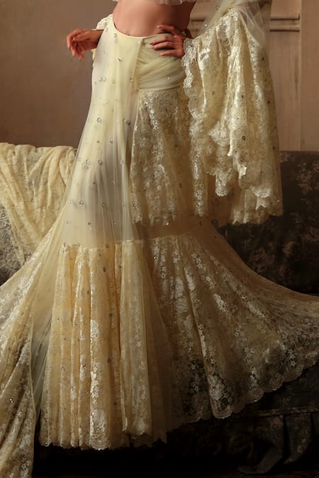 Shehlaa Khan_Yellow Sweetheart Neck Draped Saree With Blouse _Online_at_Aza_Fashions