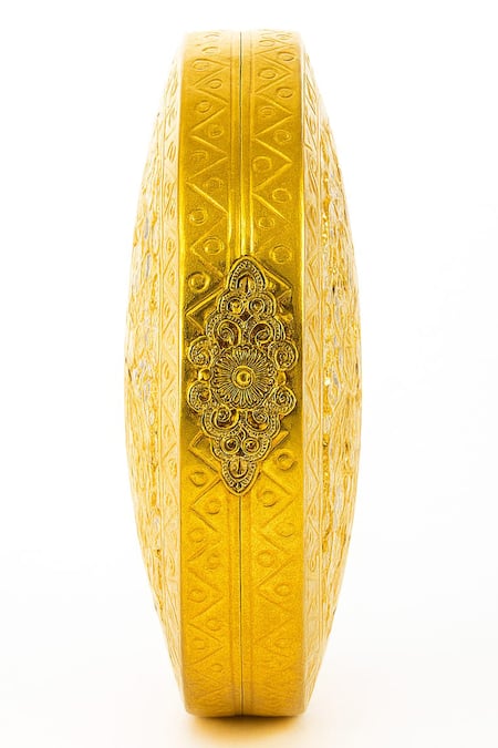 Tasna Hand-Carved Kundan Meenakari Brass Metal Clutch 