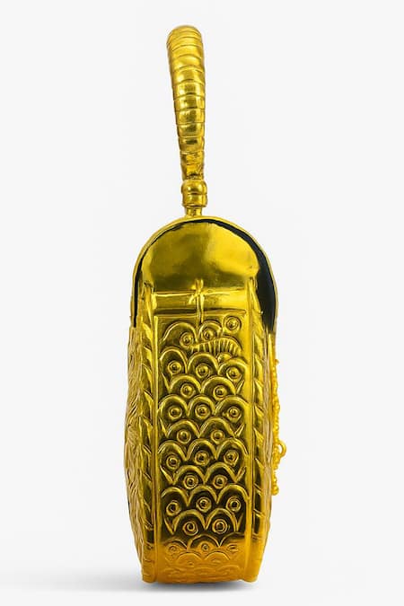 Tasna Gold Embroidery Handcrafted Engraved Brass Clutch Bag Online at Aza Fashions Tasna_Gold Embroidery Handcrafted Engraved Brass Clutch Bag _Online_at_Aza_Fashions