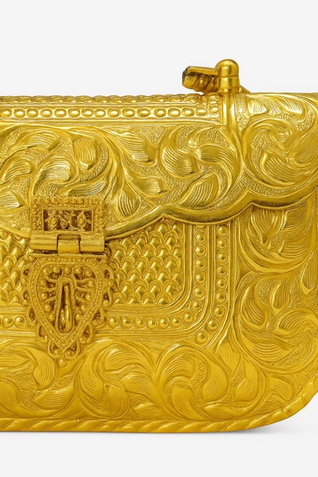 Tasna Gold Embroidery Handcrafted Engraved Brass Clutch Bag at Aza Fashions Tasna_Gold Embroidery Handcrafted Engraved Brass Clutch Bag _at_Aza_Fashions