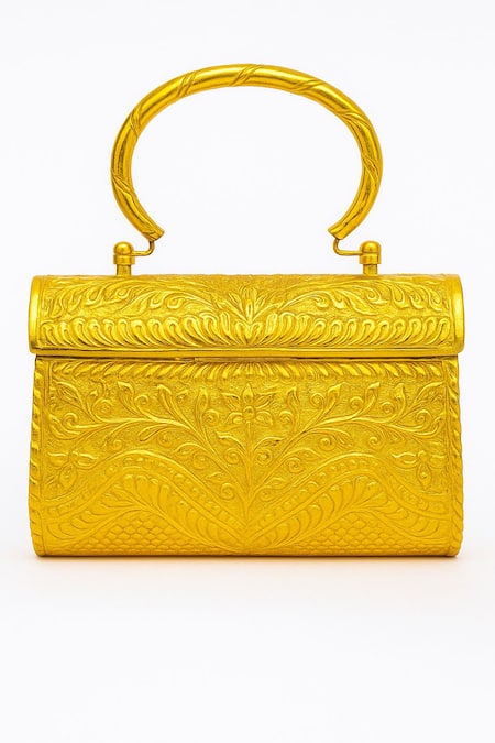 Tasna Kundan & Meenakari Hand-Carved Brass Clutch 