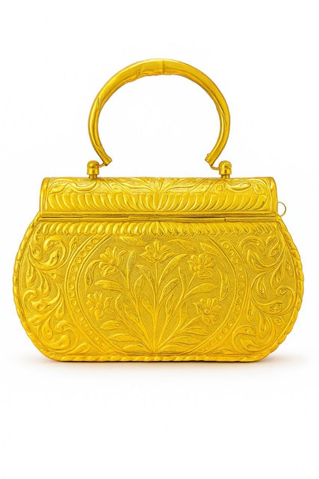 Tasna Handcrafted Floral Engraved Brass Clutch 