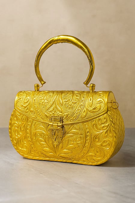 Tasna Handcrafted Floral Engraved Brass Clutch 