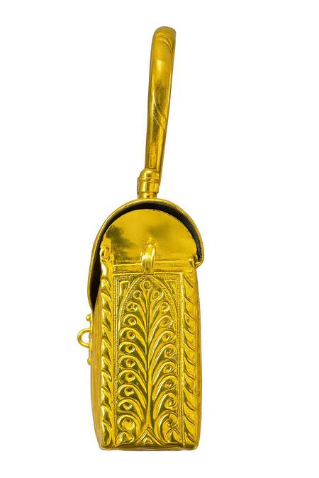 Buy_Tasna_Gold Embroidery Handcrafted Brass Engraved Clutch _Online_at_Aza_Fashions