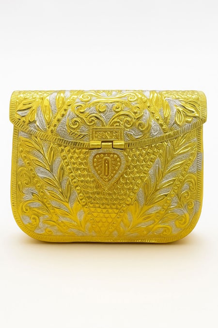 Shop_Tasna_Gold Brass Engraved Clutch _Online_at_Aza_Fashions