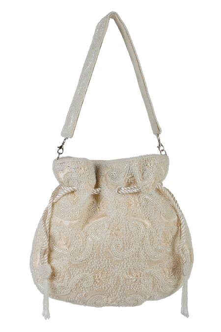 Buy_The Purple Sack_Off White Beads Embroidered Potli Bag  _Online_at_Aza_Fashions