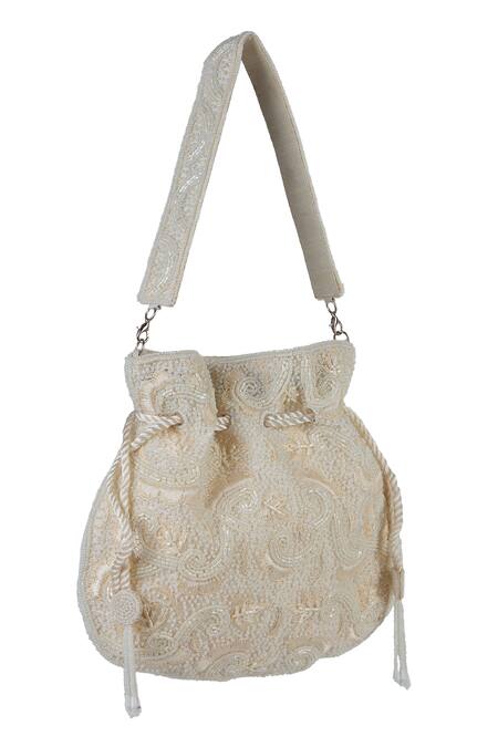 Shop_The Purple Sack_Off White Beads Embroidered Potli Bag  _Online_at_Aza_Fashions