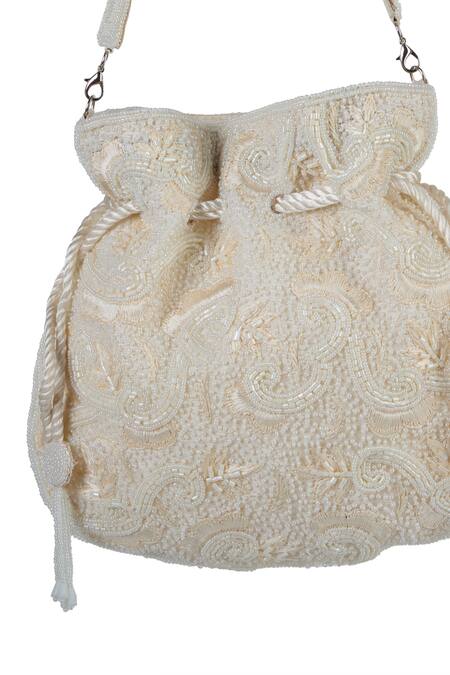 Buy_The Purple Sack_Off White Beads Embroidered Potli Bag  